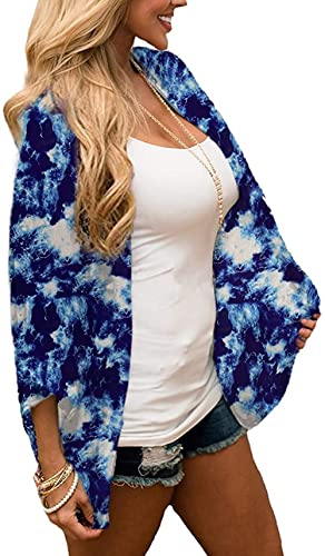 Naivikid Women's Summer Floral Print Kimonos Loose Half Sleeve Chiffon Cardigan Blouses Casual Cover Up White Red Flowers L