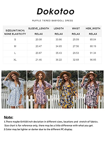 Dokotoo Women Dresses Cute Spring Boho Fall Casual Sexy Deep V Neck Ruffle Chiffon Lantern Long Sleeve Elegant Floral Printed Hawaiian Flowy Mini Short Skirt Dresses for Women Party 2022 X-Large