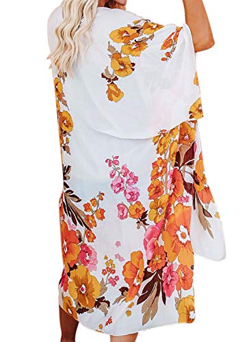 Jayscreate Women's Chiffon Kimono Cardigan Lightweight Batwing Summer Casual Sheer Swimsuit Up for Women Coverup Tops