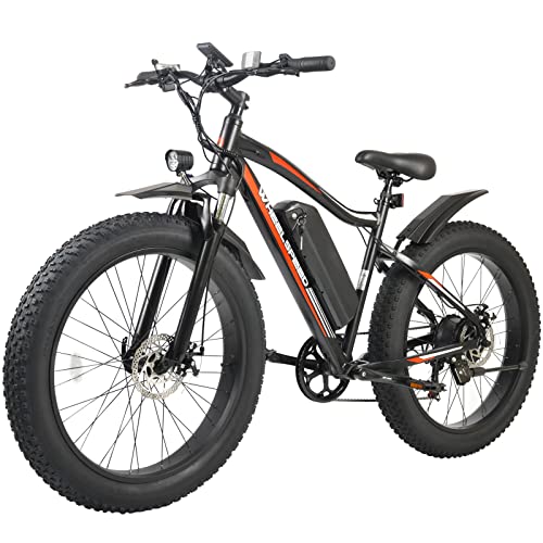 Wheelspeed Electric Bike 26" X 4.0", 500W Motor & 32km/h Fat Tire Electric Mountain Bike for Adults, 112km Range Electric Bicycle with Removable Battery, Shimano 7-Speed Gear Snow Beach E-bike (26" Electric Bike Fat Tires Black)