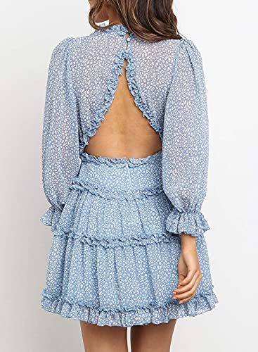 Dokotoo Women Dresses Cute Spring Boho Fall Casual Sexy Deep V Neck Ruffle Chiffon Lantern Long Sleeve Elegant Floral Printed Hawaiian Flowy Mini Short Skirt Dresses for Women Party 2022 X-Large