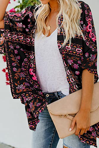 Bsubseach Loose Printed 3/4 Sleeve Kimono Cardigan