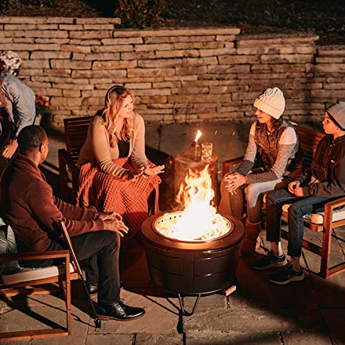 TIKI Brand Smokeless 24.75 in. Patio Fire Pit, Wood Burning Outdoor Fire Pit - Includes Wood Pack, Modern Design with Removable Ash Pan and Weather Resistant Cover, Black