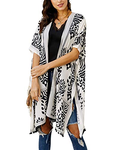 Bsubseach Pom Pom Kimono Cover Up for Bathing Suit Women Half Sleeve Cardigan Summer Bikini Beachwear Black