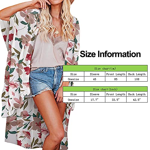 Jayscreate Women's Chiffon Kimono Cardigan Lightweight Batwing Summer Casual Sheer Swimsuit Up for Women Coverup Tops