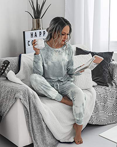 PRETTYGARDEN Women's Tie Dye Two Piece Tracksuit Set Long Sleeve Sweatshirt with Long Pants (Grey,X-Large)