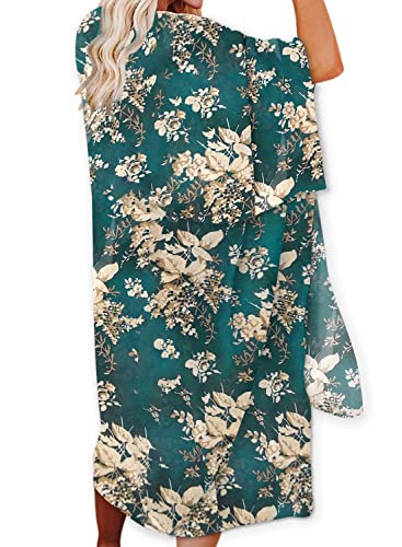 Jayscreate Women's Chiffon Kimono Cardigan Lightweight Batwing Summer Casual Sheer Swimsuit Up for Women Coverup Tops