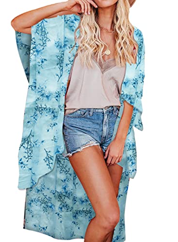 Jayscreate Women's Chiffon Kimono Cardigan Lightweight Batwing Summer Casual Sheer Swimsuit Up for Women Coverup Tops