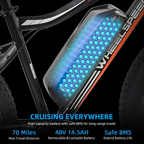 Wheelspeed Electric Bike 26" X 4.0", 500W Motor & 32km/h Fat Tire Electric Mountain Bike for Adults, 112km Range Electric Bicycle with Removable Battery, Shimano 7-Speed Gear Snow Beach E-bike (26" Electric Bike Fat Tires Black)