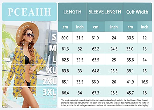 PCEAIIH Women's Floral Kimono Cardigans Chiffon Casual Loose Open Front Cover Ups Tops