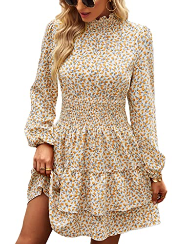 ADEWEL Women's Long Sleeve Mock Neck Ruffle Mini Dress