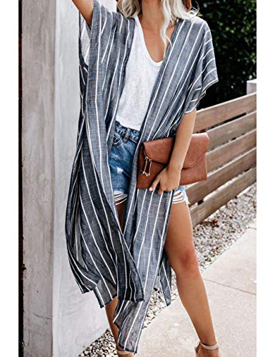 Bsubseach Loose Printed 3/4 Sleeve Kimono Cardigan