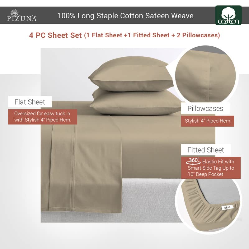 Pizuna 400 Thread Count Cotton Full-Size-Bed-Sheets-Set,