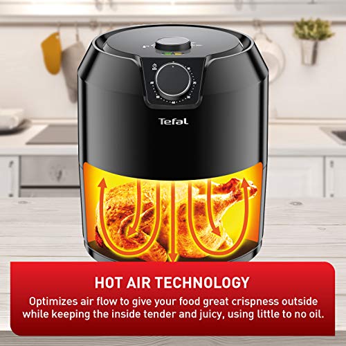 T-Fal Air Fryer, Friteuse, Easy Fry, Low Oil, Patented Basket System, 4.4Qt / 4.2L, EY201850, Black