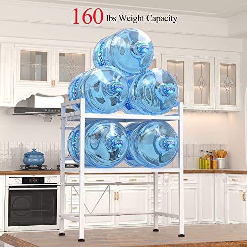 PUSDON Extendable Microwave Oven Rack, Adjustable Microwave/Toaster Shelf Heavy Duty Stand Kitchen Counter Top Organizer(L15.7~23.6" xW12.6 xH18.9), 2-Tier with 3 Hooks, 160lbs Weight Capacity, White