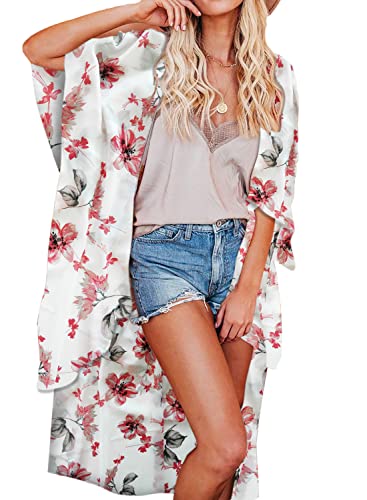 Jayscreate Women's Chiffon Kimono Cardigan Lightweight Batwing Summer Casual Sheer Swimsuit Up for Women Coverup Tops