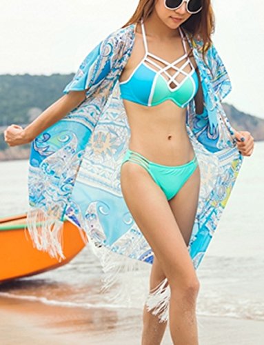 Bsubseach Women's Blue Print Chiffon Bikini Swimsuit Cover Ups