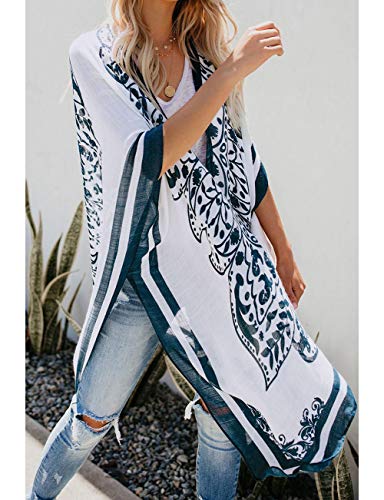 Bsubseach Loose Printed 3/4 Sleeve Kimono Cardigan