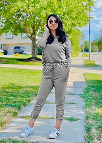 PRETTYGARDEN Women's 2023 Fall Two Piece Outfit Long Sleeve Crewneck Pullover Tops And Long Pants Tracksuit (Black,X-Large)