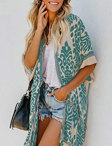 Bsubseach Loose Printed 3/4 Sleeve Kimono Cardigan