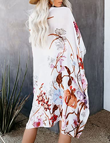 Bsubseach Loose Printed 3/4 Sleeve Kimono Cardigan