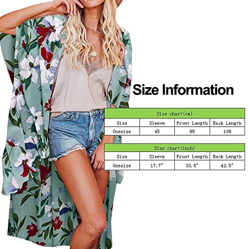 Jayscreate Women's Chiffon Kimono Cardigan Lightweight Batwing Summer Casual Sheer Swimsuit Up for Women Coverup Tops