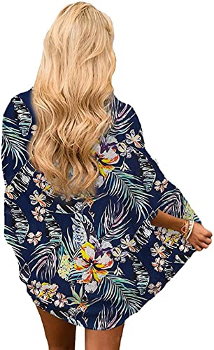 Naivikid Womens Floral Print Loose Puff Sleeve Kimono Cardigan Lace Patchwork Cover Up Blouse Lotus Root Gray 01 L