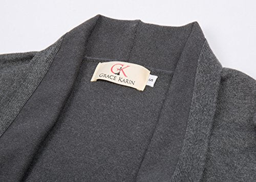 GRACE KARIN Women's Cardigan Sweater Color Block Long Sleeve Casual Long Sleeve Argyle Black S