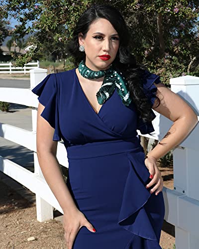 Knitee Women's Deep-V Neck Ruffle Sleeves Cocktail Party Pencil Slit Formal Dress (A-Black, Small)