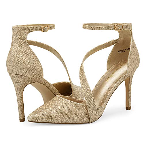 DREAM PAIRS Women's Silver Glitter High Heel Pointed Toe Stiletto Ankle Strap Dress Pumps Shoes Size 5 M US Hollyn-1