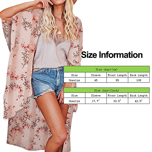 Jayscreate Women's Chiffon Kimono Cardigan Lightweight Batwing Summer Casual Sheer Swimsuit Up for Women Coverup Tops