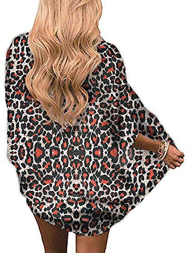 Naivikid Women's Summer Floral Print Kimonos Loose Half Sleeve Chiffon Cardigan Blouses Casual Cover Up White Red Flowers L