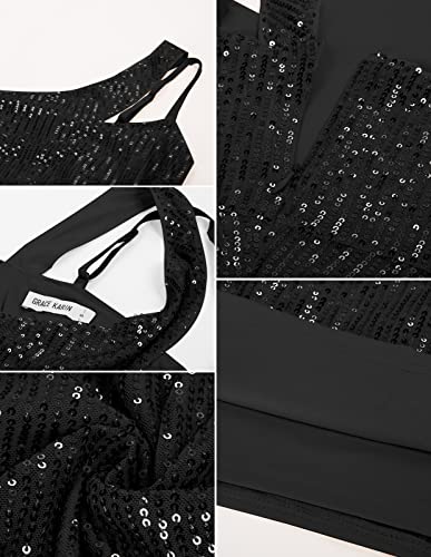 GRACE KARIN Women Sexy Sequin Cutout Bodycon One Shoulder Ruched Cocktail Dress Black S