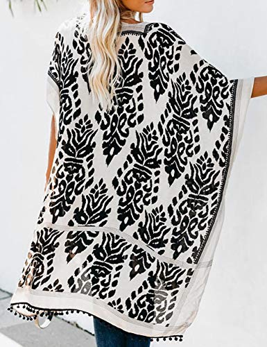 Bsubseach Pom Pom Kimono Cover Up for Bathing Suit Women Half Sleeve Cardigan Summer Bikini Beachwear Black