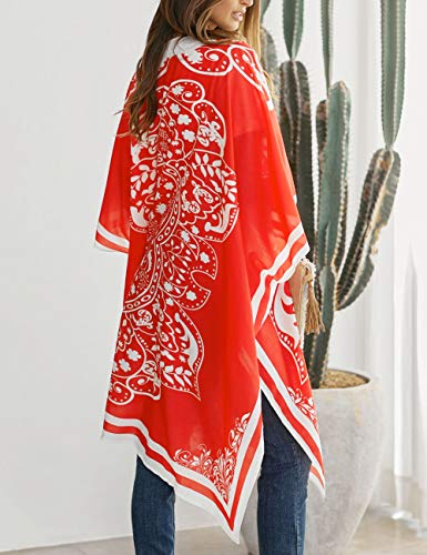 Bsubseach Loose Printed 3/4 Sleeve Kimono Cardigan