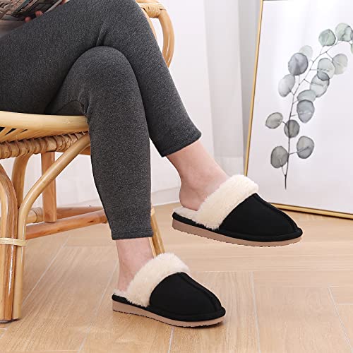 Litfun Women's Fuzzy Memory Foam Slippers Fluffy Winter House Shoes Indoor and Outdoor, Brown 7-7.5