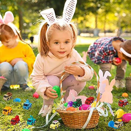 Dokeawo Easter Eggs Filled with Toys, 10Pcs Easter Eggs with 10Pcs Mini Pull-back Car Toys for Easter Egg Hunt, Easter Gifts for Kids, Easter Basket Stuffers for Kids