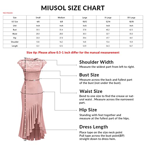 Miusol Women's Retro Floral Lace Ruffle Style Bridesmaid Party Maxi Dress (Large, Navy Blue)
