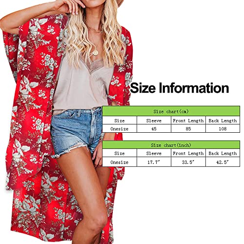 Jayscreate Women's Chiffon Kimono Cardigan Lightweight Batwing Summer Casual Sheer Swimsuit Up for Women Coverup Tops