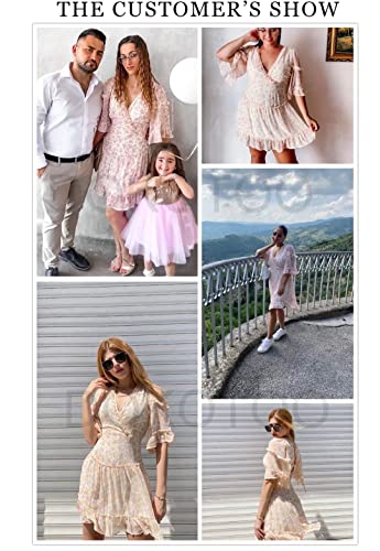 Dokotoo Women Dresses Cute Spring Boho Fall Casual Sexy Deep V Neck Ruffle Chiffon Lantern Long Sleeve Elegant Floral Printed Hawaiian Flowy Mini Short Skirt Dresses for Women Party 2022 X-Large