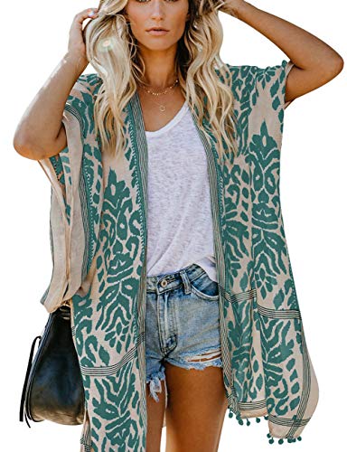 Bsubseach Pom Pom Kimono Cover Up for Bathing Suit Women Half Sleeve Cardigan Summer Bikini Beachwear Black