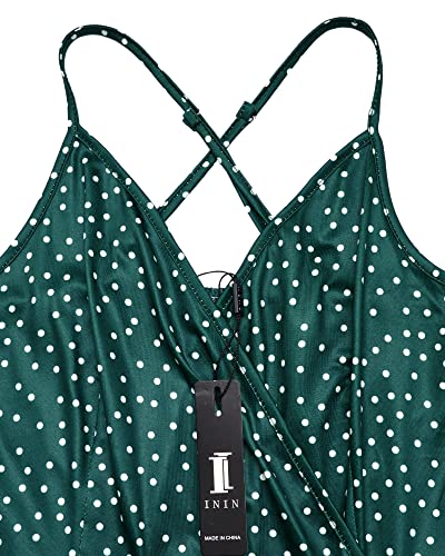 II ININ Women's Deep V-Neck Casual Dress Summer Backless Floral Print Split Maxi Dress for Beach Party(Navy,L)