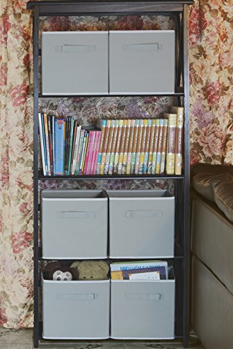 SimpleHouseware Storage Bin Cube Foldable Organizer, Grey - Pack of 6