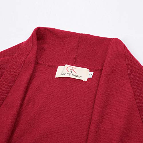 GRACE KARIN Women's Cardigan Sweater Color Block Long Sleeve Casual Long Sleeve Argyle Black S