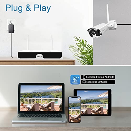JOOAN Wireless Security Camera System 3MP Outdoor【8CH H.265+ & Audio】 8CH NVR&4Pcs HD1296P Surveillance Cameras,Waterproof&Great Night Vision,Motion Human Detection&Email Alarm(1TB HDD pre-Installed)