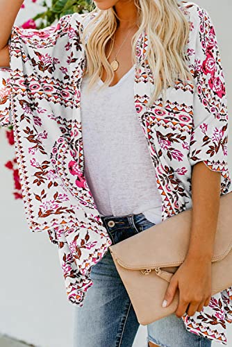 Bsubseach Loose Printed 3/4 Sleeve Kimono Cardigan