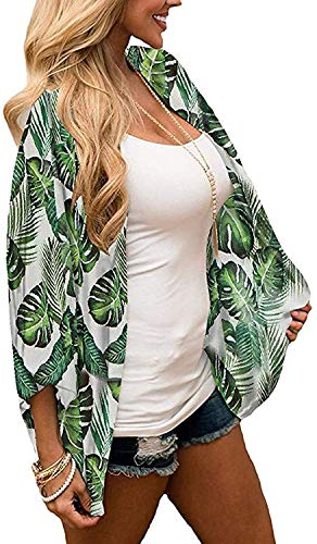 Naivikid Womens Kimono Cardigans Floral Print Chiffon BKimono Cardigans Floral Print each Cover ups Loose Casual Tops Lotus Root Banana Leaf S