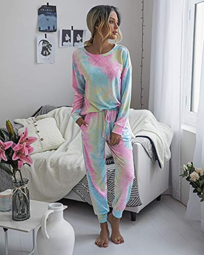 PRETTYGARDEN Women's Tie Dye Two Piece Tracksuit Set Long Sleeve Sweatshirt with Long Pants (Grey,X-Large)