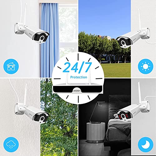 JOOAN Wireless Security Camera System 3MP Outdoor【8CH H.265+ & Audio】 8CH NVR&4Pcs HD1296P Surveillance Cameras,Waterproof&Great Night Vision,Motion Human Detection&Email Alarm(1TB HDD pre-Installed)