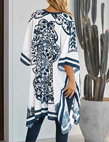 Bsubseach Loose Printed 3/4 Sleeve Kimono Cardigan